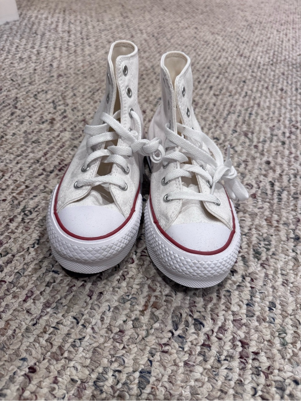 Converse Kids White High-Top Sneakers with Red Stripe